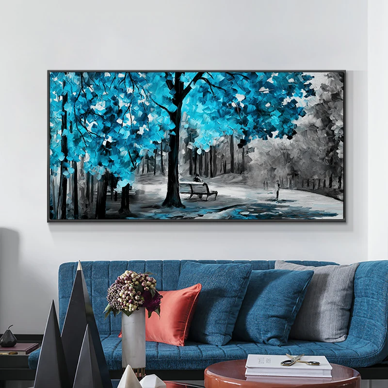 

Modern Abstract Blue And Yellow Leaves Oil Painting Print On Canvas Nordic Poster Wall Art Picture For Living Room Home Decor