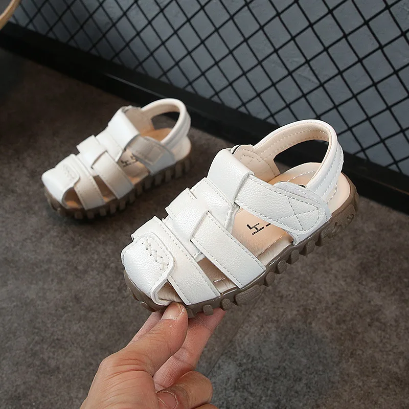 Summer Kids Shoes Boys Leather Sandals For Baby Flats Children Beach Sports Shoes Soft Non-slip Casual Closed-toe Toddler Sandal