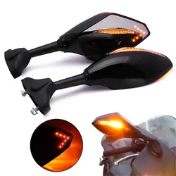 2Pcs Arrow Motorcycle Handlebar Mount Rearview Mirror with LED Turn Signal Lights for YMH
