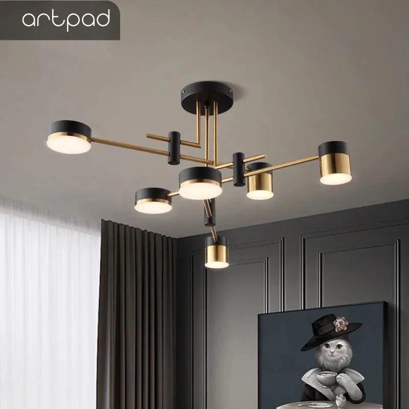 Artpad LED Chandelier Lighting Modern Living Room Kitchen Decoration Indoor Metal Light Fixtures 4/6/8 Heads 3 Color Dimmable