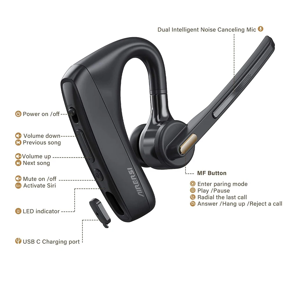 2024 Newest K15 Bluetooth Headset Wireless Headphones Dual Mic Noise Reduction Earphones With Mute Switch For All Smart Phone