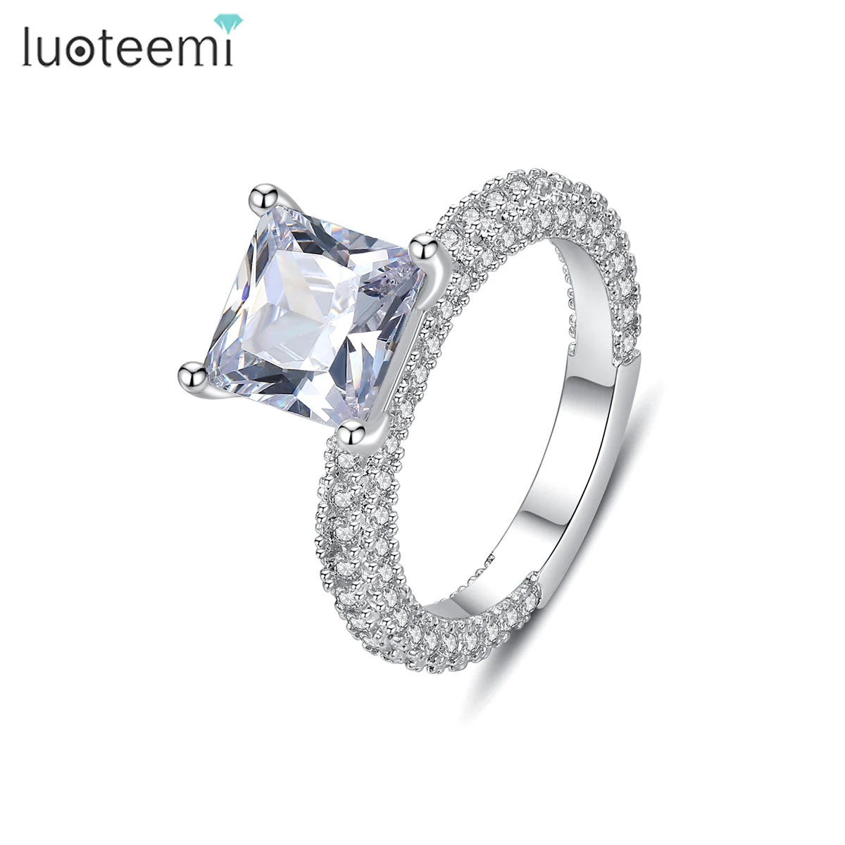 LUOTEEMI 2022 New Trendy Square CZ Stone Wedding Bridal Fashion Ring for Women Full Cz Paved Girl Engagement Marriage Rings