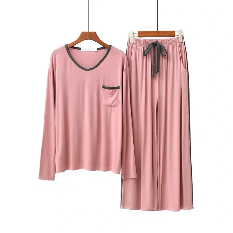 

Long Sleeve Spring Pajamas Nightgown Women Modal 2pcs Sleepwear Intimate Lingerie Shirt&pants Sexy Home Clothing Nightwear