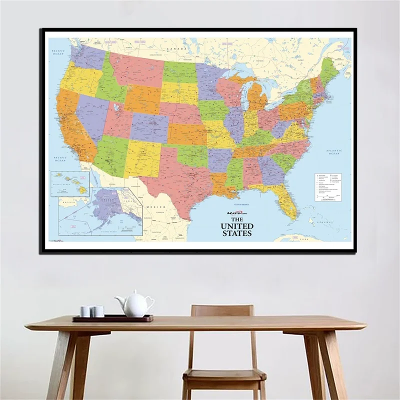 150x100cm Non-woven Map of United States with Details For Beginner And Education