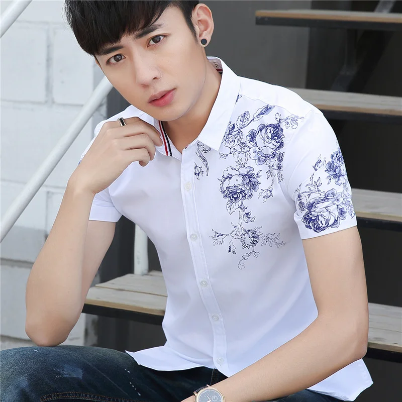 New Summer Korean Thin Loose All-match Shirt Men's Cardigan Printing Short Sleeve Youth Popular Harajuku Simplicity Lapel Casual