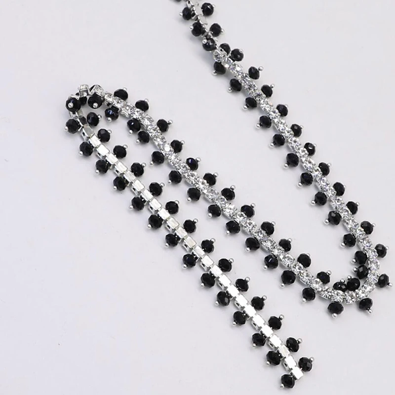 11Yards Black White Beads Crystal Rhinestone Trims Close Chain Silver Jewelry Craft DIY Accessories