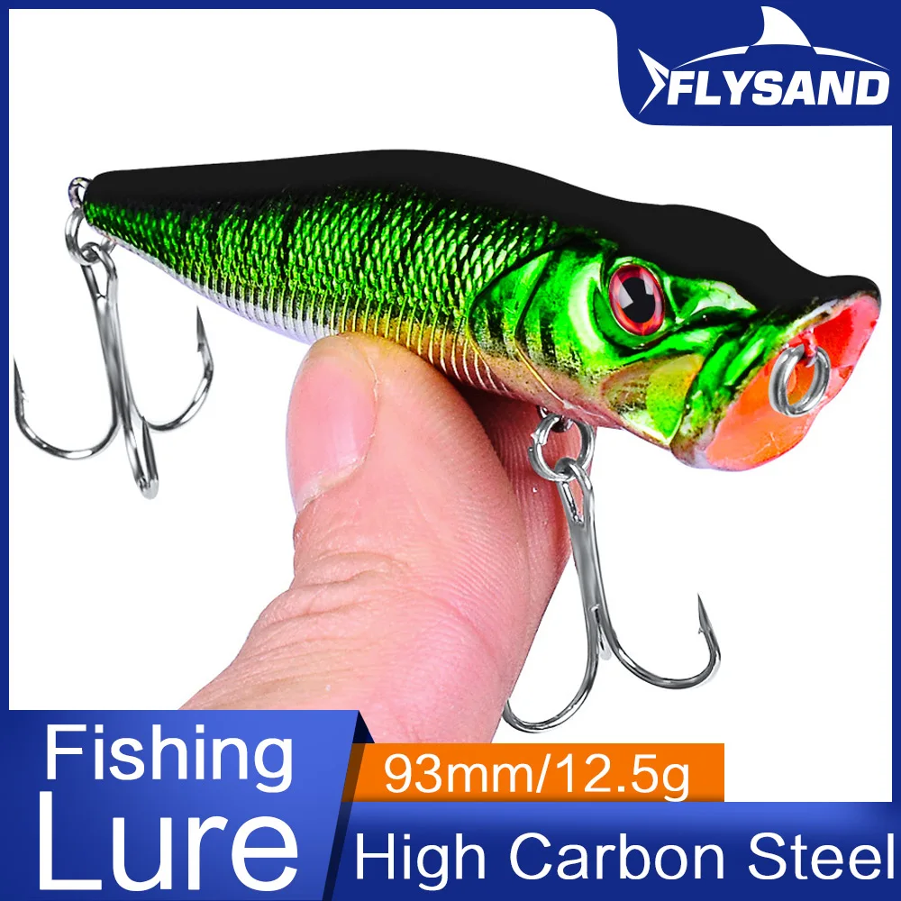 FLYSAND-señuelo Popper Topwater, 93mm, 12,5g, cebo duro de pesca, Wobblers artificiales, aparejos de pesca de plástico