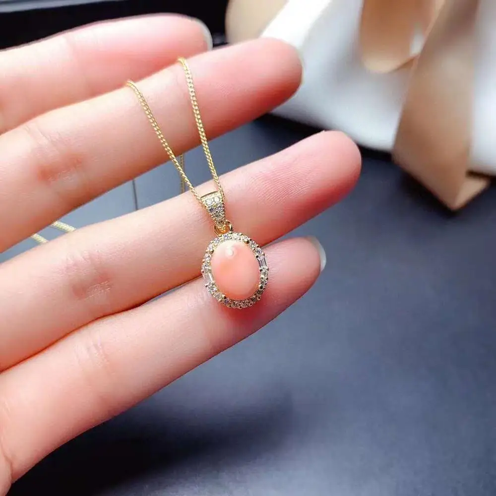 FS 8*10 Natural Pink Coral Ring Earrings Pendant Necklace Set S925 Sterling Silver Fashion Fine Weddings Jewelry Women MeiBaPJ