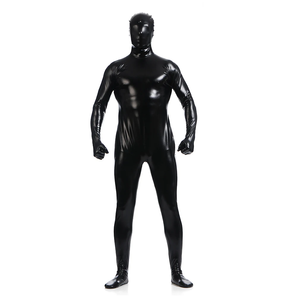 Gratis Verzending Bodysuit Metallic Glanzende Champagne Mens Unitard Catsuits Metallic Voet Rits Zentai Bodysuit Kan Aanpassen