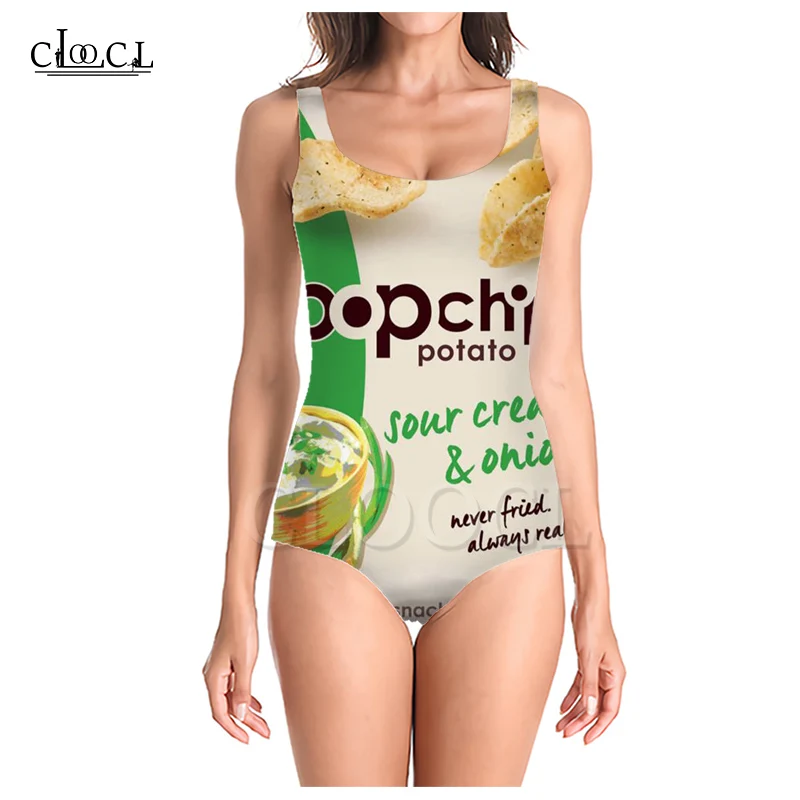 CLOOCL Newest Delicious Potato Chips 3D Print One-piece Swimwear Women Swimming Bathing Suit Sleeveless Sexy Beach Swimsuit