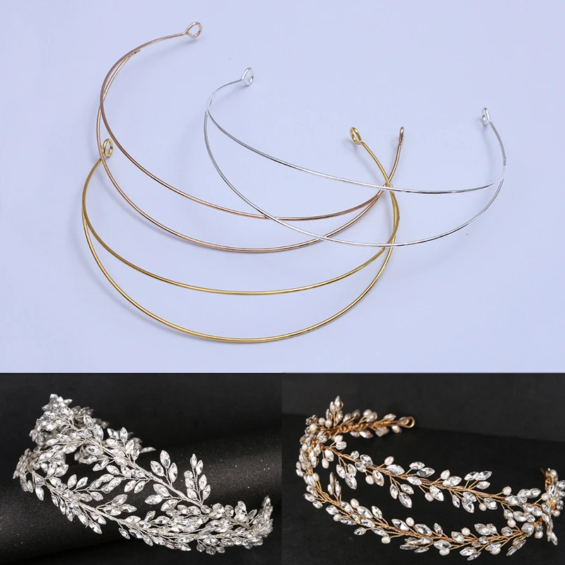 3pcs Metal Hairband Two-line Bride Crown Headdress Gold Silver Hairwear Head Hair Bands Base Setting Jewelry Components Wedding