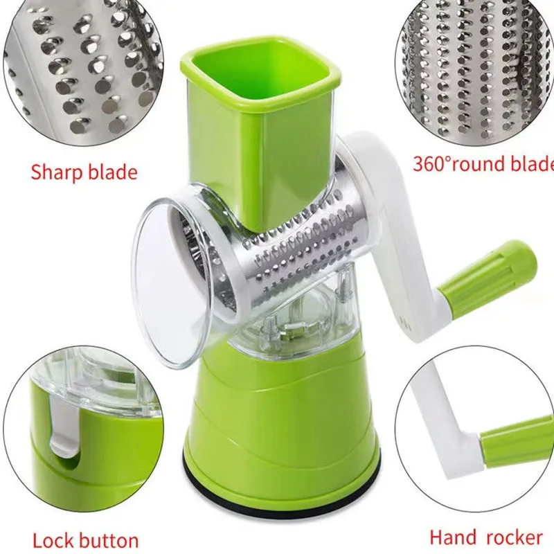 Vegetable Slicer Manual Kitchen Accessories Grater Cutter Potato Fruit Vegetable Chopper 3 in 1 Multifunctional Rotary Grater