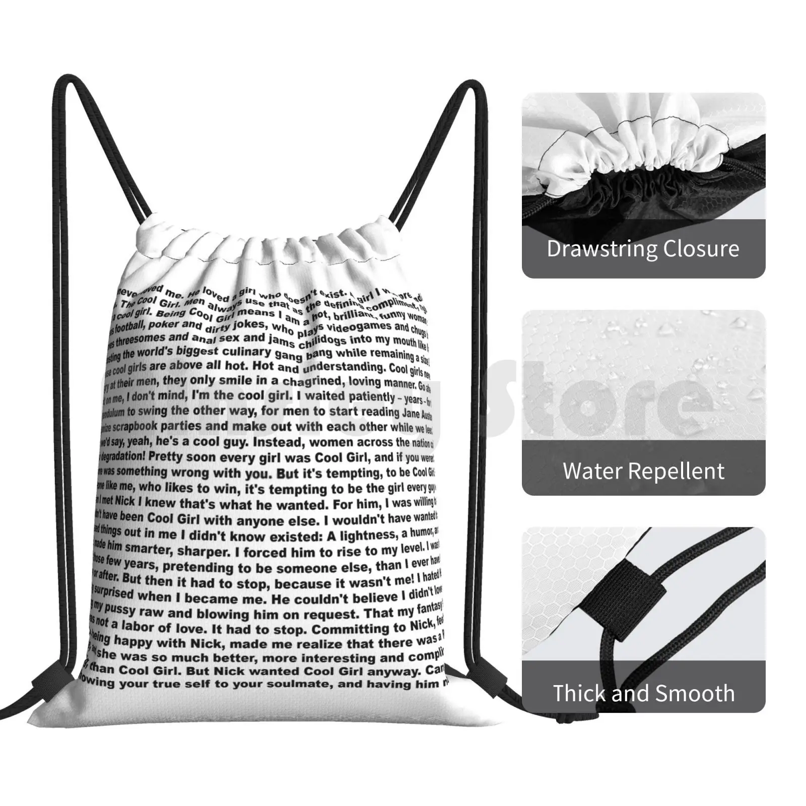 Cool Girl Monologue Film Edition กระเป๋าเป้สะพายหลัง Drawstring Bag ขี่ปีนเขายิมกระเป๋า Cool Girl David Fincher Cool Girl Monologue