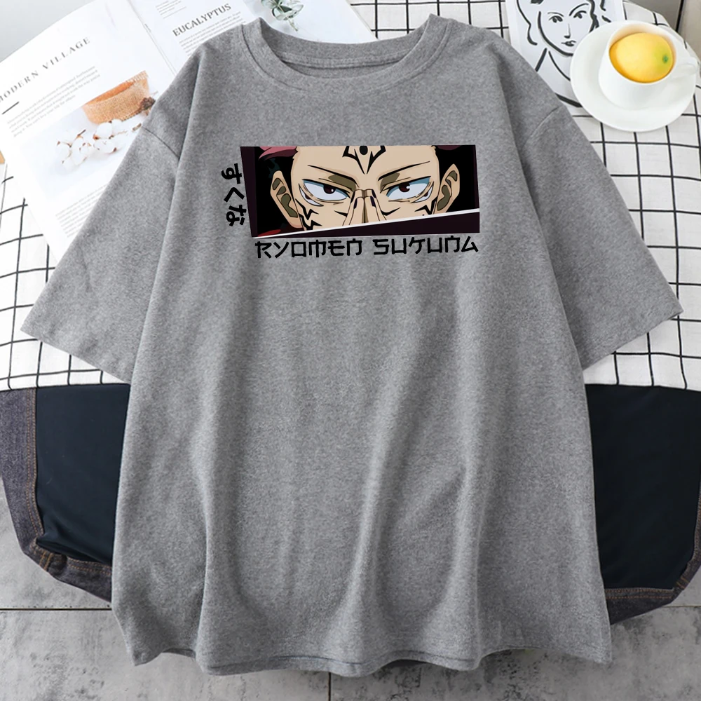 Oversized T shirts Man Jujutsu Kaisen Anime Character Print O Neck Casual Short Sleeve T shirts New Summer Soft Harajuku T shirt