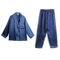 100% Mulberry Silk Pajamas Women Summer Winter Spring Long-sleeved Two-piece Couple Home Service Silk Pajamas For Lady - Image 6