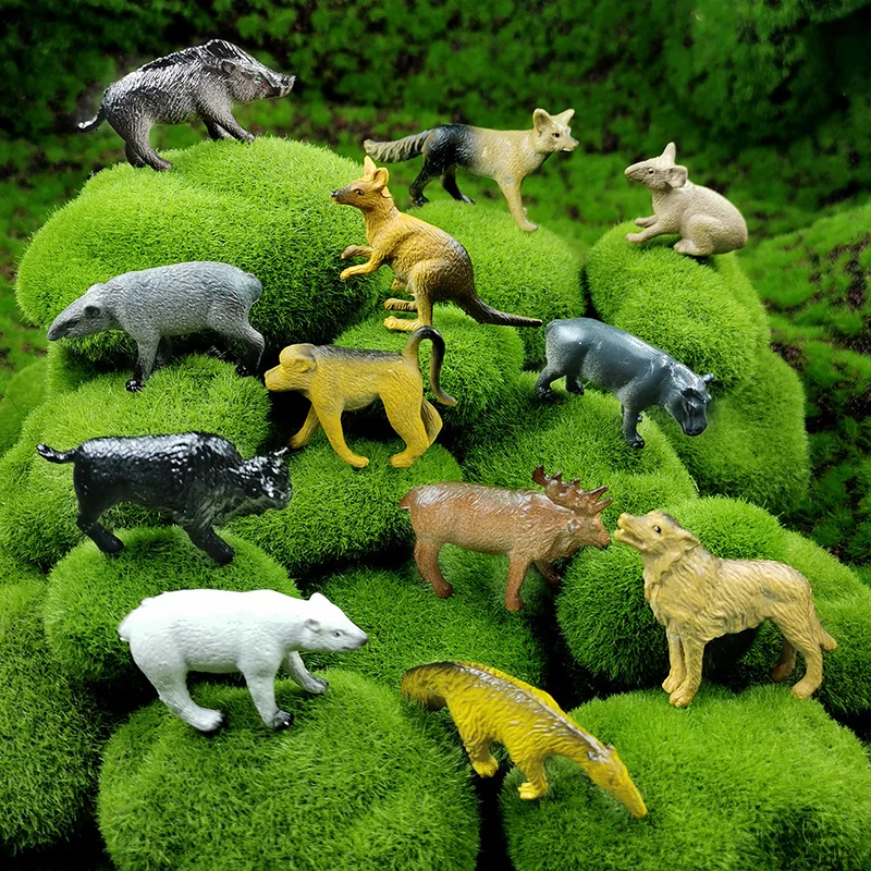 12pcs New Boar Wolf Monkey Anteater Fox Kangaroo Hippo Polar Bear Deer Model Action Figure Educational Gift For Children Toys