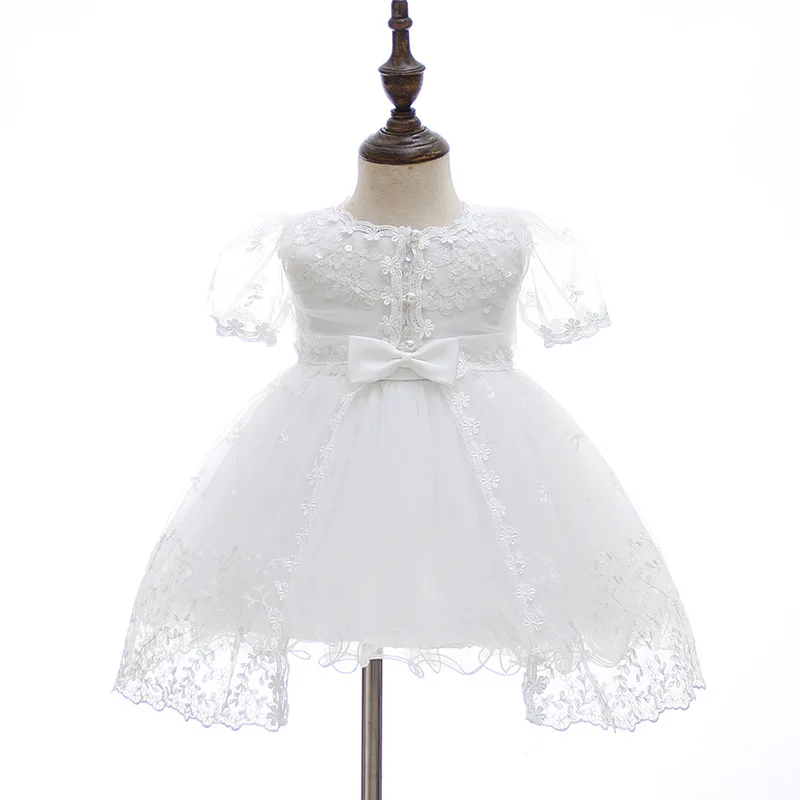 Baby Girl White Lace Christening Dress Newborn Embroidered Flower Baptism Dress for Girls Bebe First Birthday Party Outfits 3-24