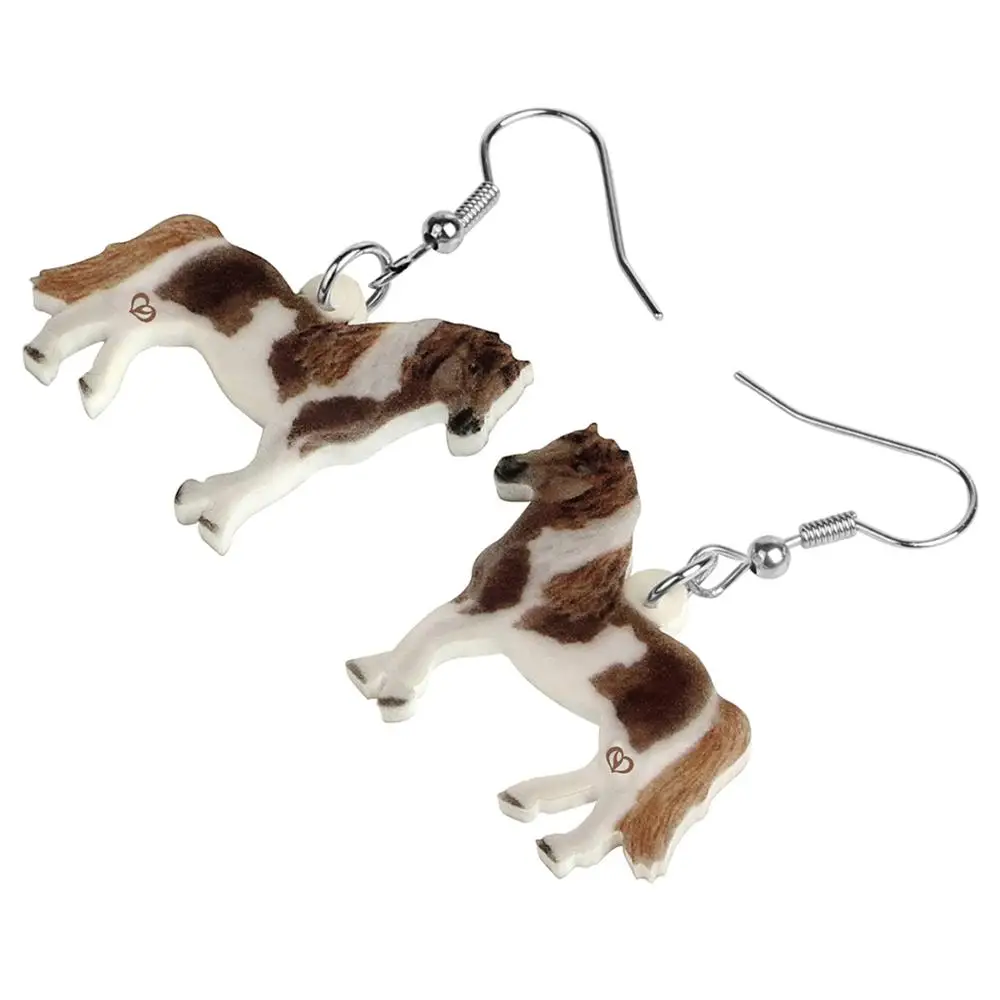 Bonsny Acrylic Standing Cute Horse Earrings Lightweight Animal Dangle Drop Jewelry For Women Girls Kids Novelty Gift Decoration