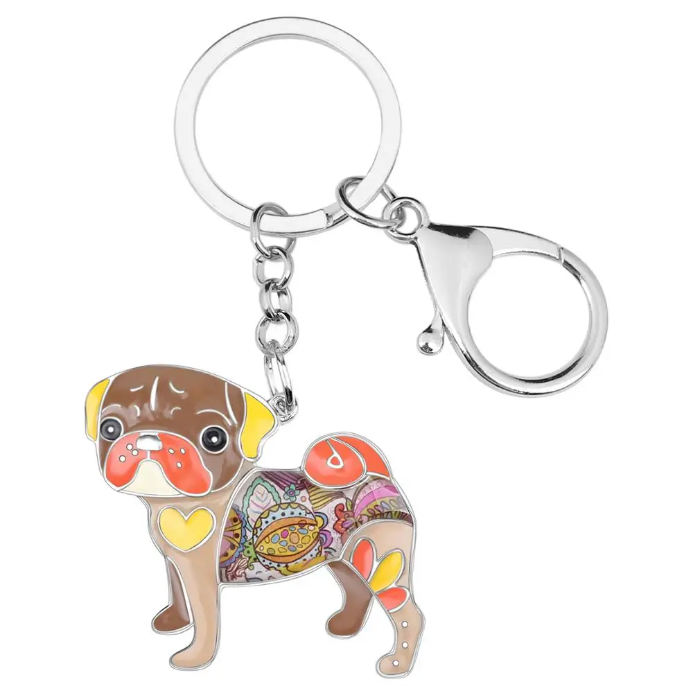 Bonsny Enamel Pug Dog Key Chains For Women bag Pendant Keychain Key Ring Car Accessories 2018 New Charms Fashion Jewelry Gifts