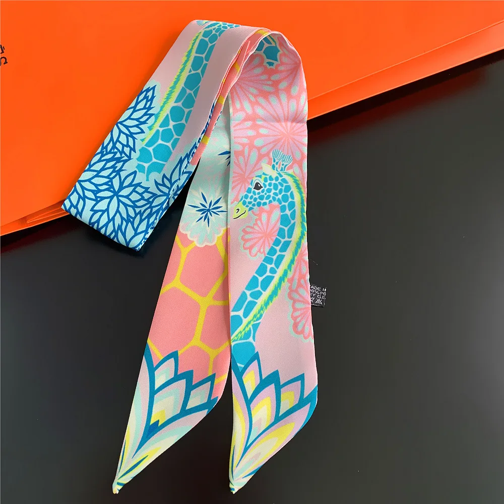 New design Multi-function skinny scarves giraffe printed for Ladies silk scarves Thin and Long scarf heandband female kerchief