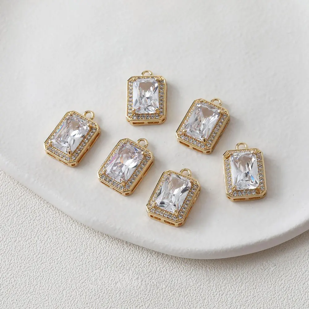 2PCS Gold Plated Rectangular Pendant Zircon Charms Fashion for Jewelry Making Necklace Findings DIY Hand Brass Accessories