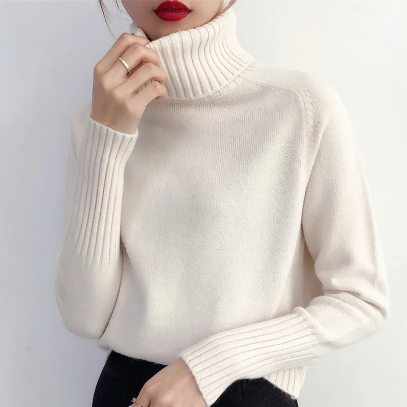 

Cashmere Knitted Sweater Women 2021 Autumn Winter Korean Turtleneck Long Sleeve Pullover Female Jumper Green Knitwear