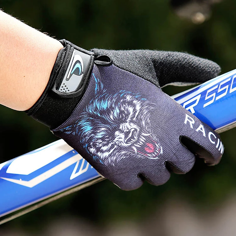 Summer New Men Gloves Breathable Non-Slip Touchscreen Gloves Full Finger Motorcycle Exercise Gloves Wolf Skull Pattern