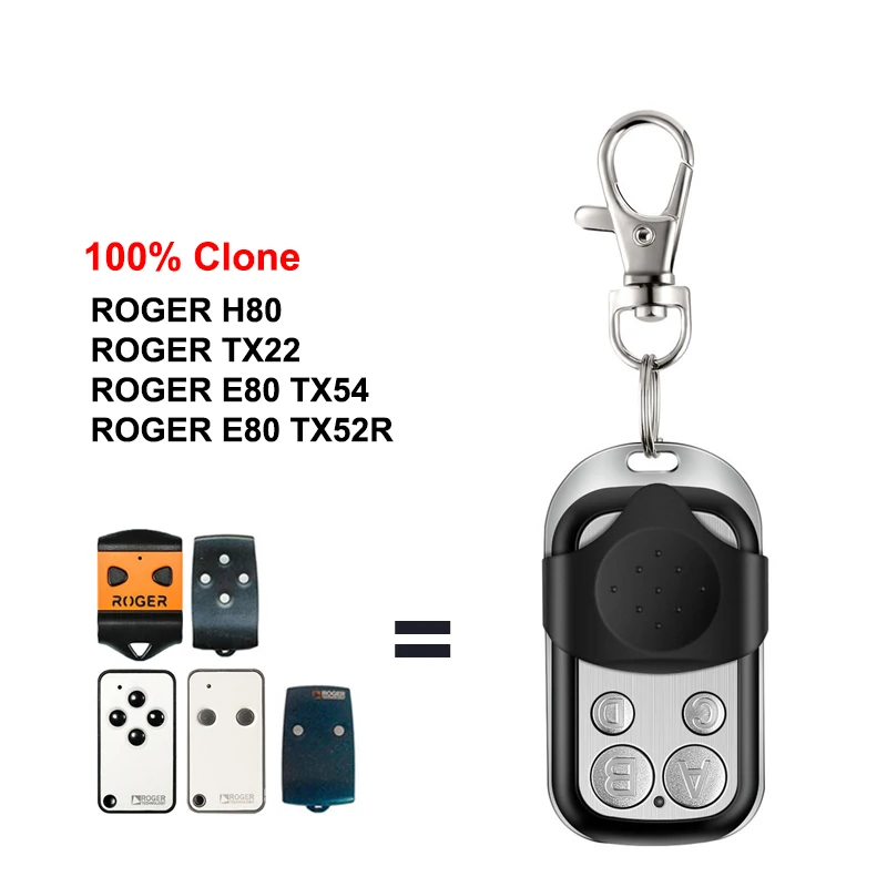 

Garage Remote Control ROGER H80 TX22 E80 TX54R TX52R 433.92MHz Fixed Code Door Command Transmitter Keychain