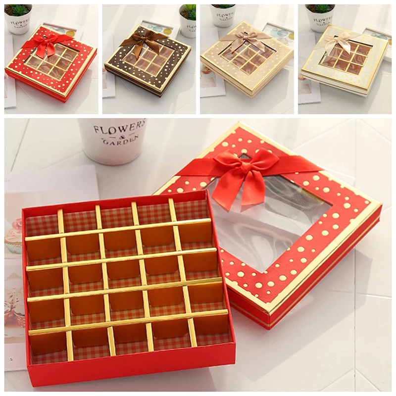 9/12/16/25 Grid Festive Chocolate Gift Box Valentine\'s Day Candy Transparent Carton Wedding Christmas Party Gift Packaging Box