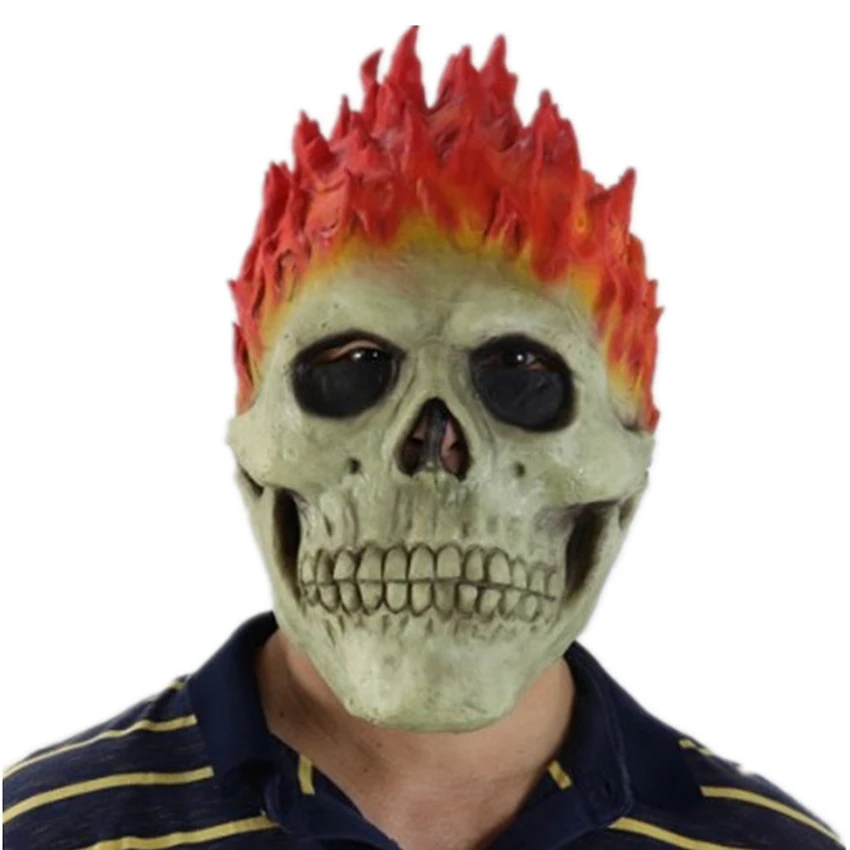 Skull Knight Mask Flame Skeleton Ghost Rider Scary Horror Zombie Spooky Halloween Creepy Demon Anonymous Carnival Party Props