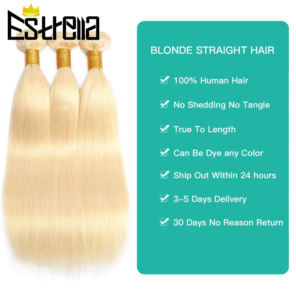 613 Hair Bundle Blond Straight Human Hair Bundles Deal Peruvian 6Pcs Remy Honey Blonde Hair Extensions for Women 100% Human Hair