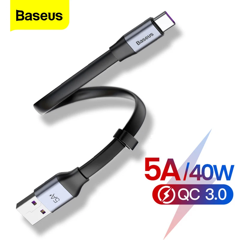 Baseus USB C 타입 케이블, 화웨이 P30, P20 메이트, 30, 20, P10 프로 라이트용, 고속 충전 충전기, 샤오미, 23cm, 5A