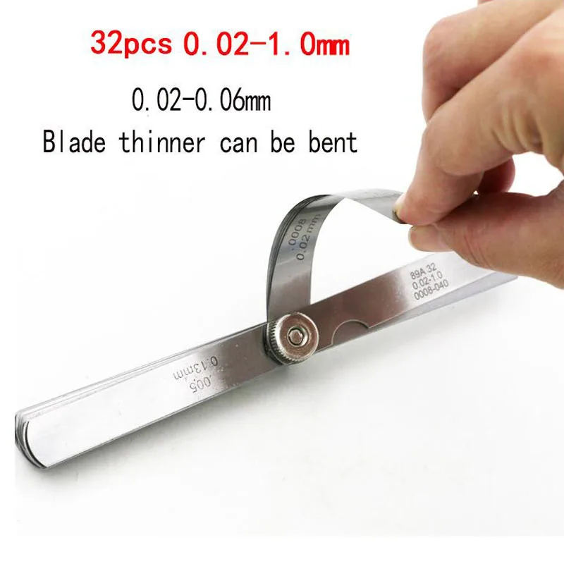 Regla de separación de acero inoxidable, calibrador de sensación de 0,02-1mm de espesor, 32 hojas de espesor, herramienta de medición de calibre de relleno Métrico