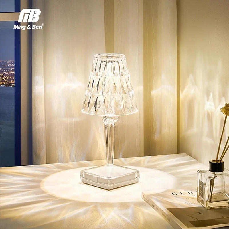 Diamante lâmpada de mesa usb recarregável decoração lâmpadas de cristal dc 5v quarto cabeceira luminárias romântico luz da noite