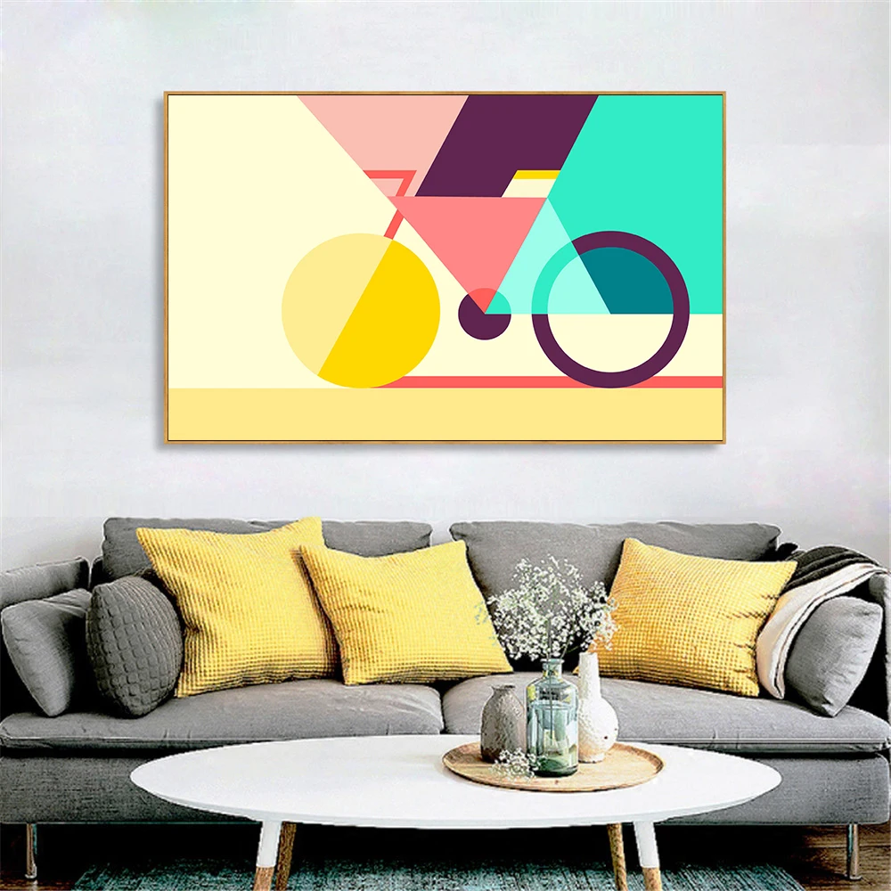 

Creative Nordic Bike Poster Abstract Canvas Painting Art Geometric Bicycle Cuadros Wall Pictures Modern Home Decor Living Room