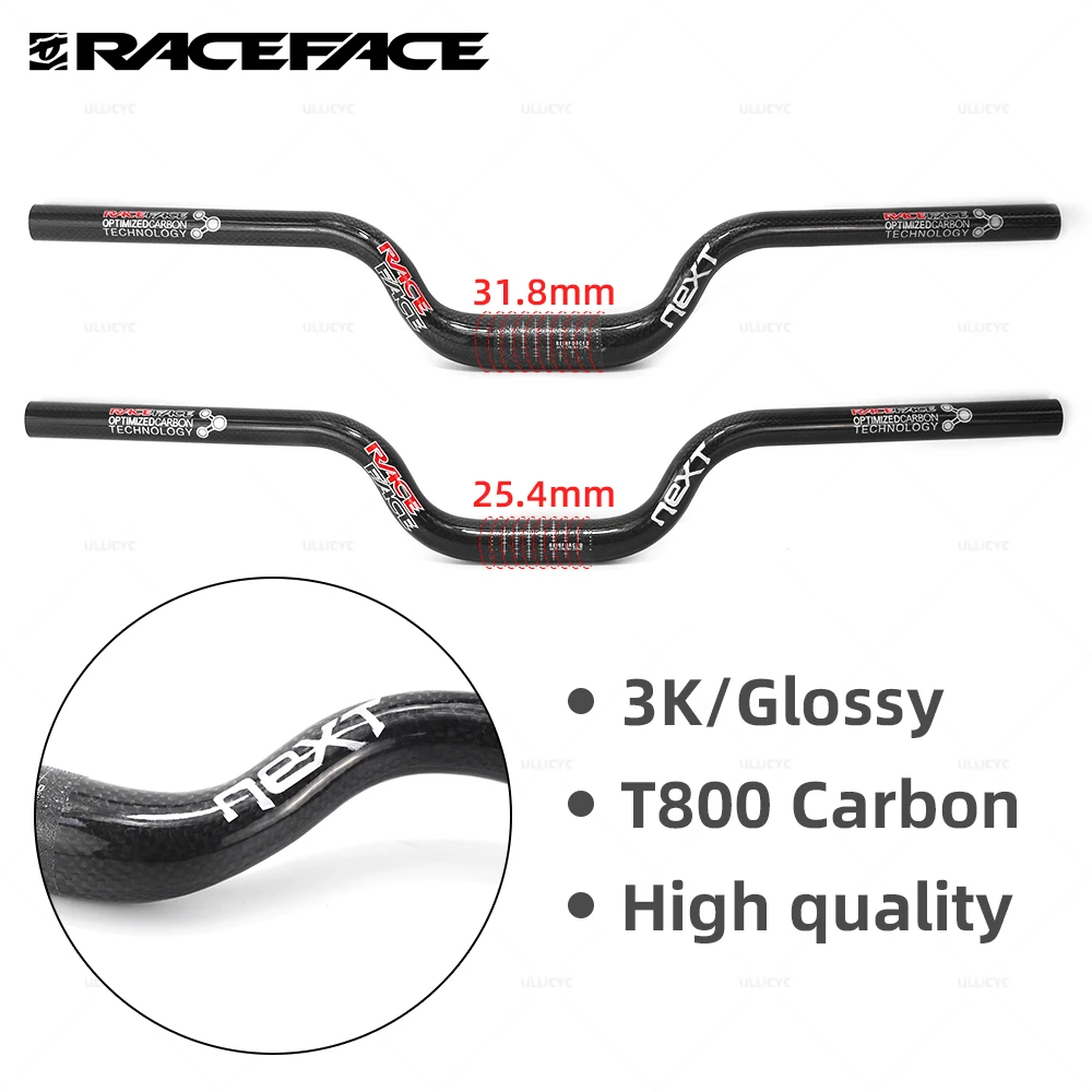 

Carbon Riser Handlebar for MTB and BMX, Gloss Handlebar, NEXT Race Face, 31.8mm, 25.4mm Diameter, 560mm to 700mm Diameter