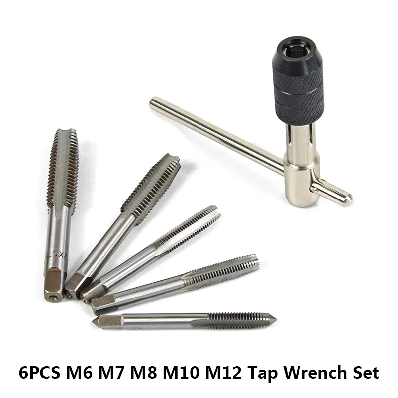 6pcs M6 M7 M8 M10 M12 Thread Tap Wrench Set Tungsten Steel Screw Thread Tap Drill Bit For Metal Working Metric Hand Taps