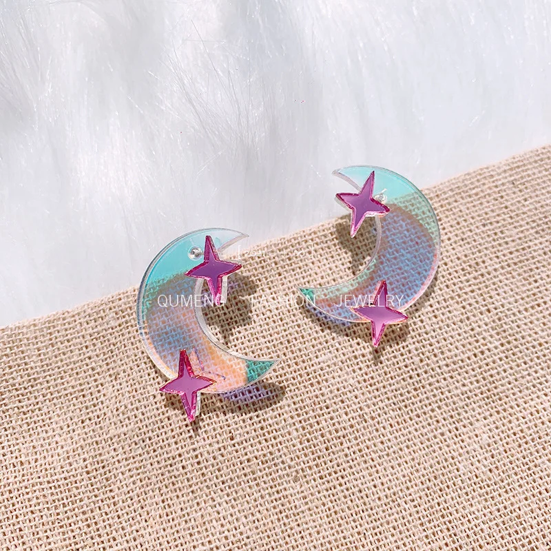 YAOLOGE Gorgeous Moon Stars Acrylic Earrings For Girl Beautiful Fairy Wedding Gift Hypoallergenic Customized New Arrival 2021