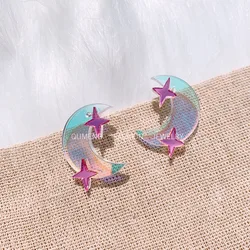 YAOLOGE Gorgeous Moon Stars Acrylic Earrings For Girl Beautiful Fairy Wedding Gift Hypoallergenic Customized New Arrival 2021