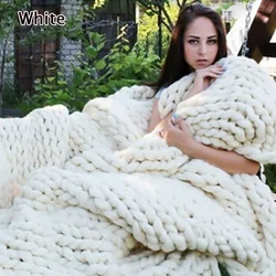 Large Warm Hand-Knitted Blanket 100x120cm Soft Wool Thick Line Yarn Winter Chunky Sofa Throw Photography Props