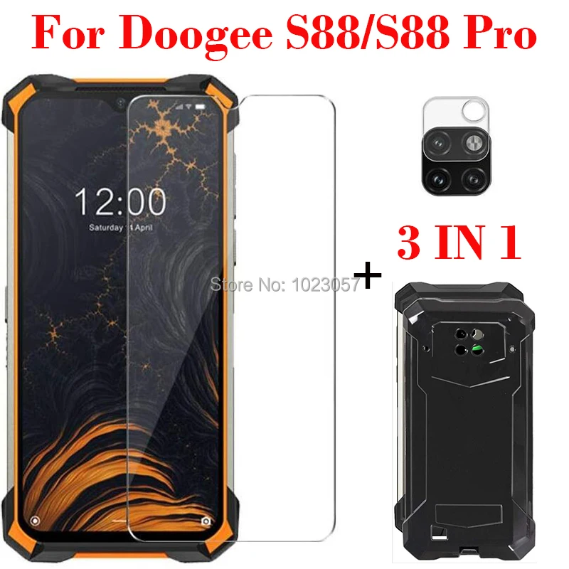 3-in-1 Case + Camera Tempered Glass On For Doogee S88 S88 Plus ScreenProtector Glass For Doogee S88 Pro 3D Glass