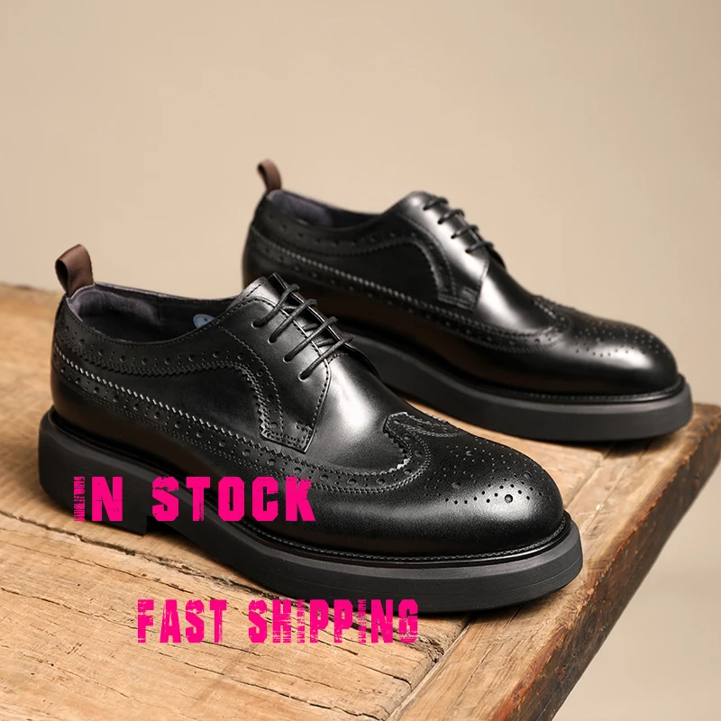 

Mens Genuine Leather Brogues Wedding Shoes Retro Wingtip Dress Shoes Boss Business Casual Derby Shoes Male 2022 Spring Footwear