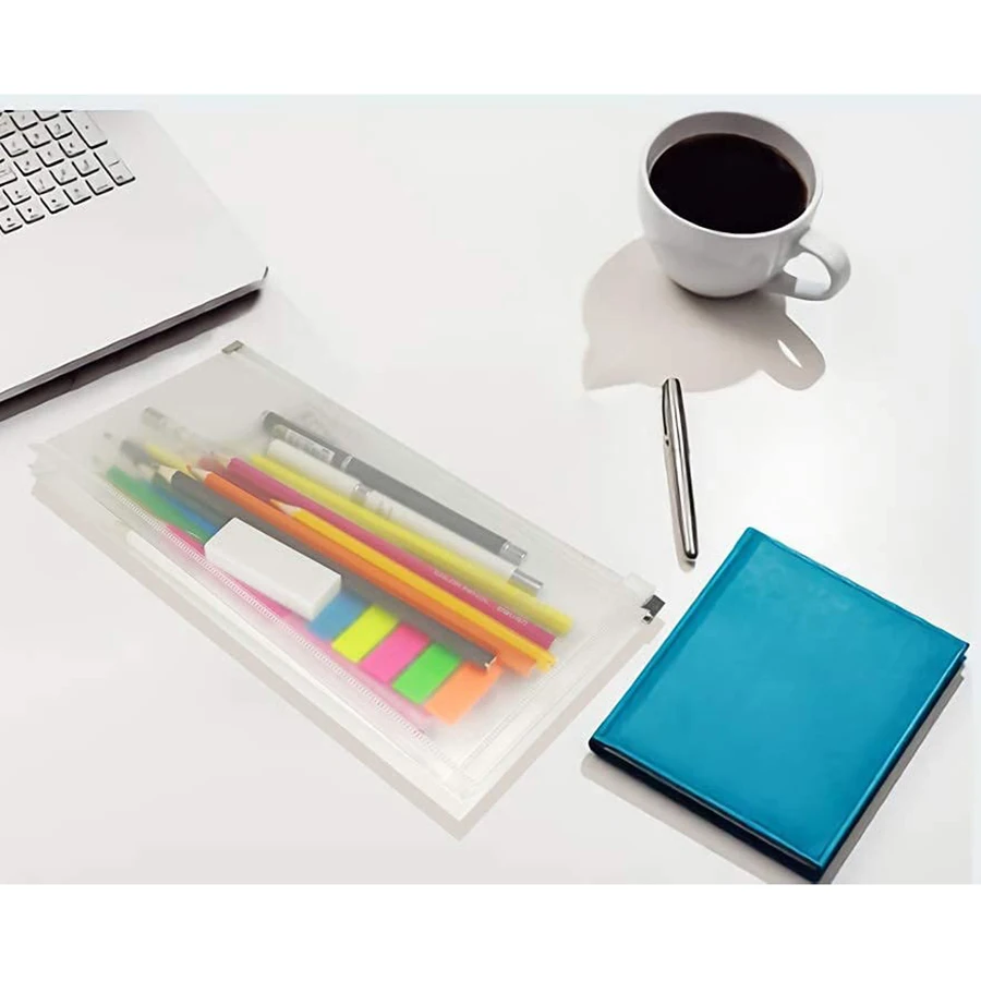 10Pcs/Set 5 x 10 Inches Assorted Colors Clear Poly Zipper Plastic Envelopes Folder for Money Receipts Coupons Bills