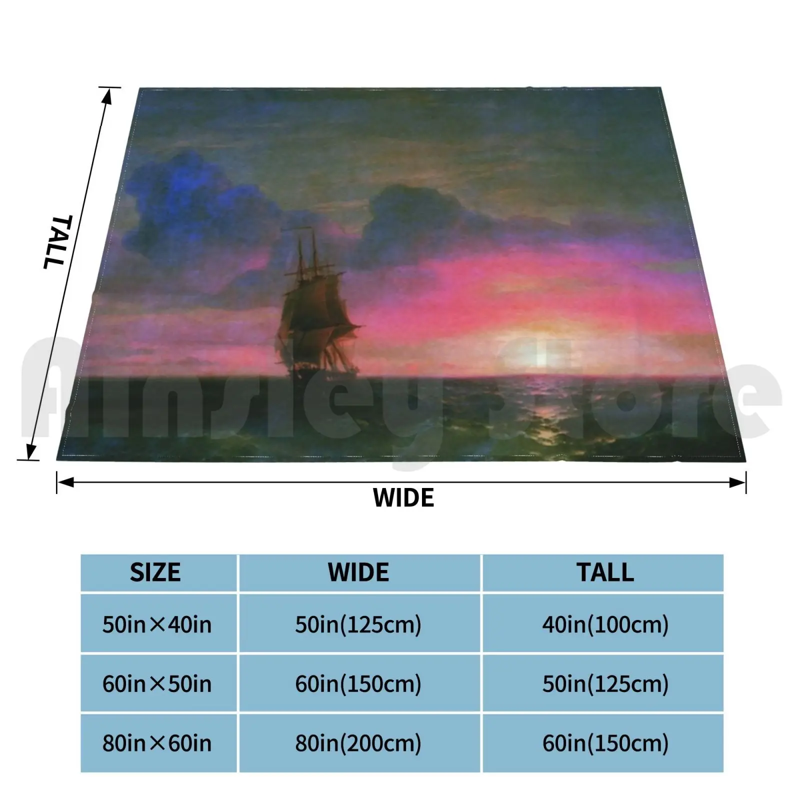 Sunset. A Lone Sailboat By Ivan Aivazovsky Blanket Fashion Custom Ivan Aivazovsky Purevintagelove Romanticism Marina