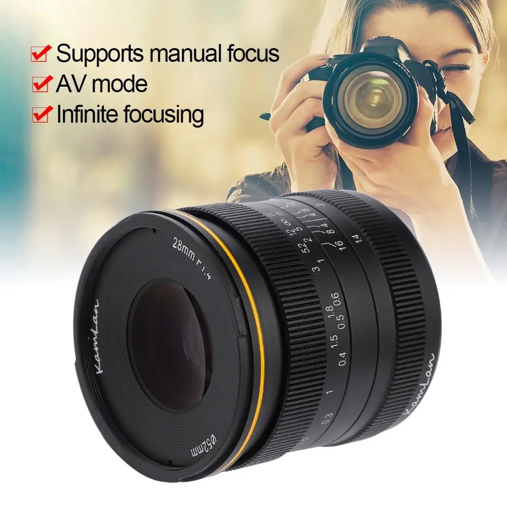 Kamlan 28mm f1.4 Wide Angle APS-C Large Aperture Manual Focus Lens for Mirrorless Cameras for Canon Fuji Sony Mount Camera