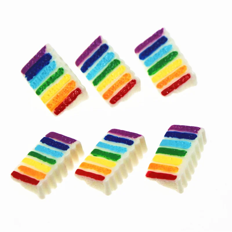 Rainbow cake 10PCS Resin Flatback Cabochon Miniature Food Art Supply Decoration Charm Craft 14x21mm