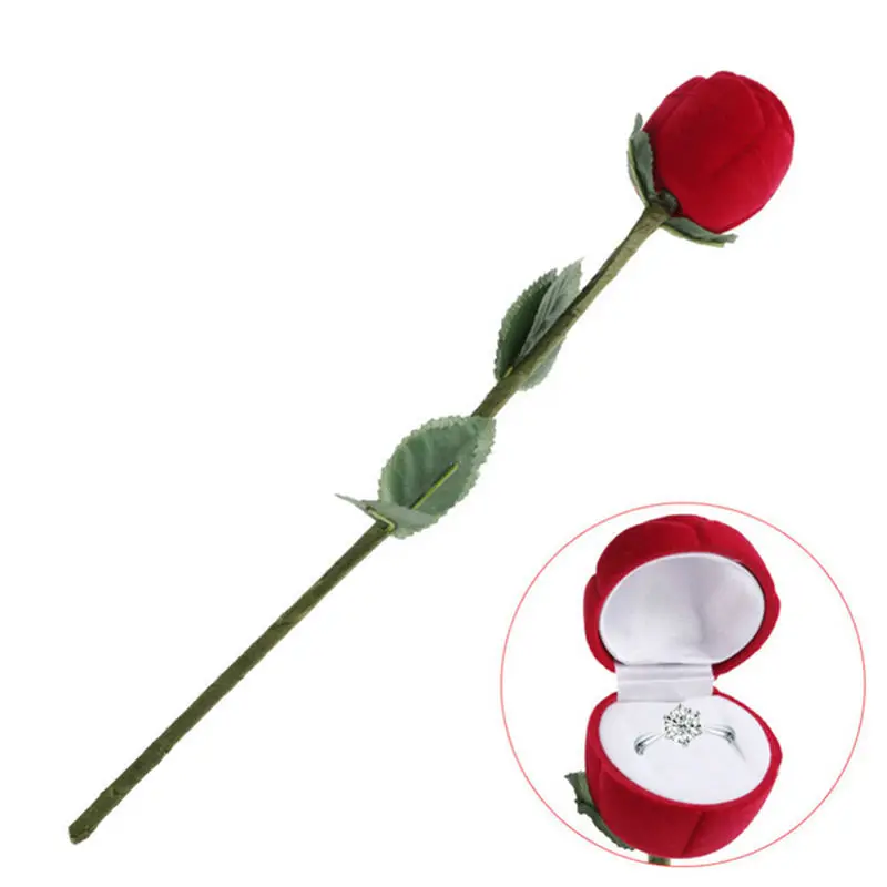 1pc Red Rose Ring Box Personalized Velvet Wedding Originality Gift Box Fashion Valentines Engagement Box Jewellery Packaging Box