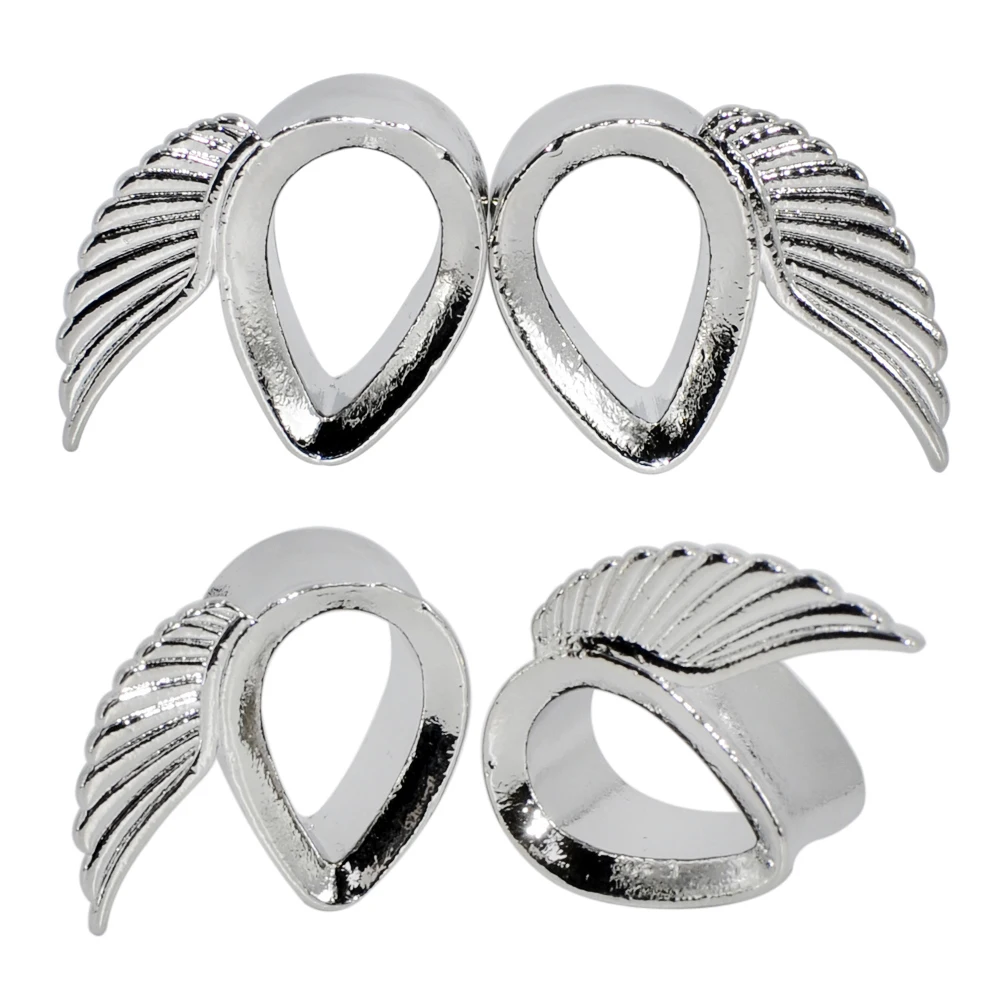 2pcs Surgical Steel Dew Drop Wing Double Flared Ear Tunnels Plugs Ear Gauges Ear Expander Earrings Weights Body Piercing Jewelry