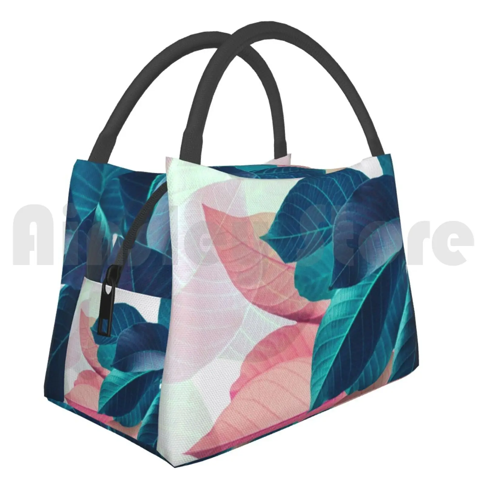 Cooler Lunch Bag Picnic Bag Blue Pink Plant Leaf Blue Pink Leaf Leaves Botanical Foliage Plant Colorful