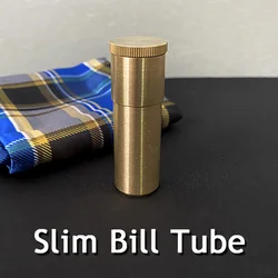 Slim Bill Tube(Brass) Magic Tricks Close Up Gimmick Props Illusion Mentalism Comedy Signed Bill Appearing In Padlock Tube Magia